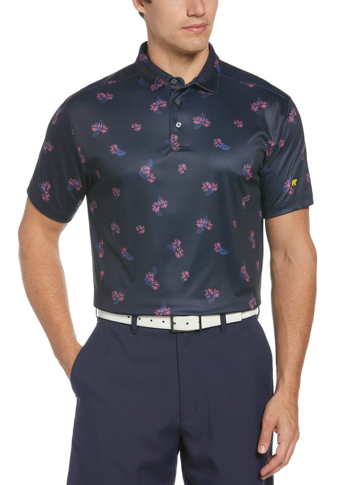 Allover Tropical Print Textured Golf Polo (Classic Navy) 