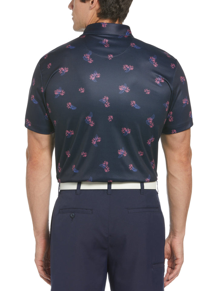 Allover Tropical Print Textured Golf Polo (Classic Navy) 