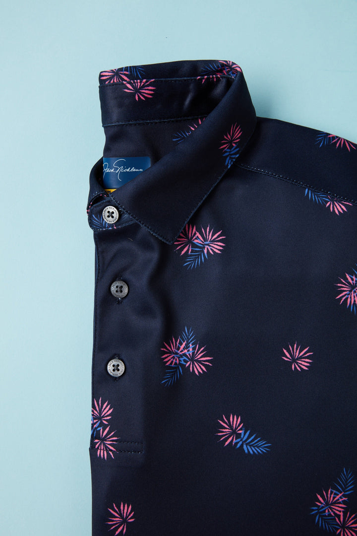 Men's Allover Tropical Print Textured Golf Polo