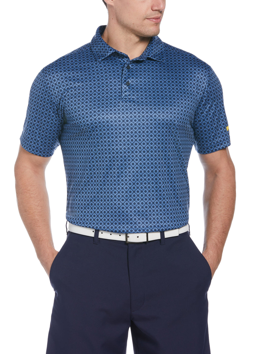 Allover Vacation Vibes Geo Print Golf Polo (Classic Navy) 