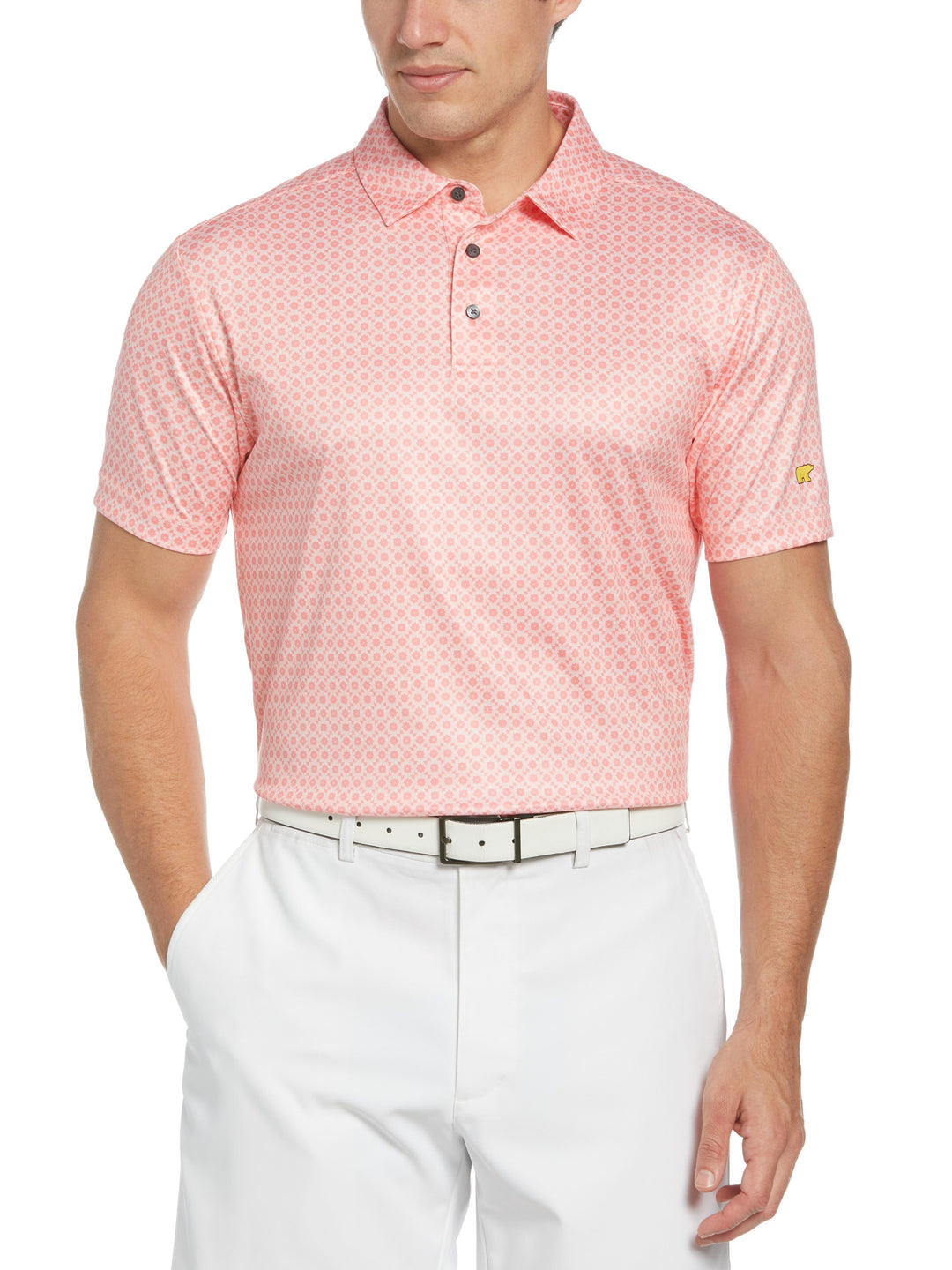 Allover Vacation Vibes Geo Print Golf Polo (Shell Pink) 