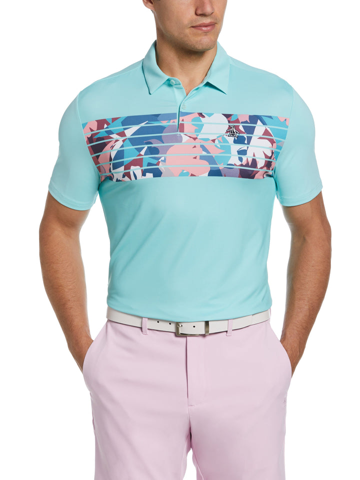 Engineered Floral Stripe Print Golf Polo (Limpet Shell) 