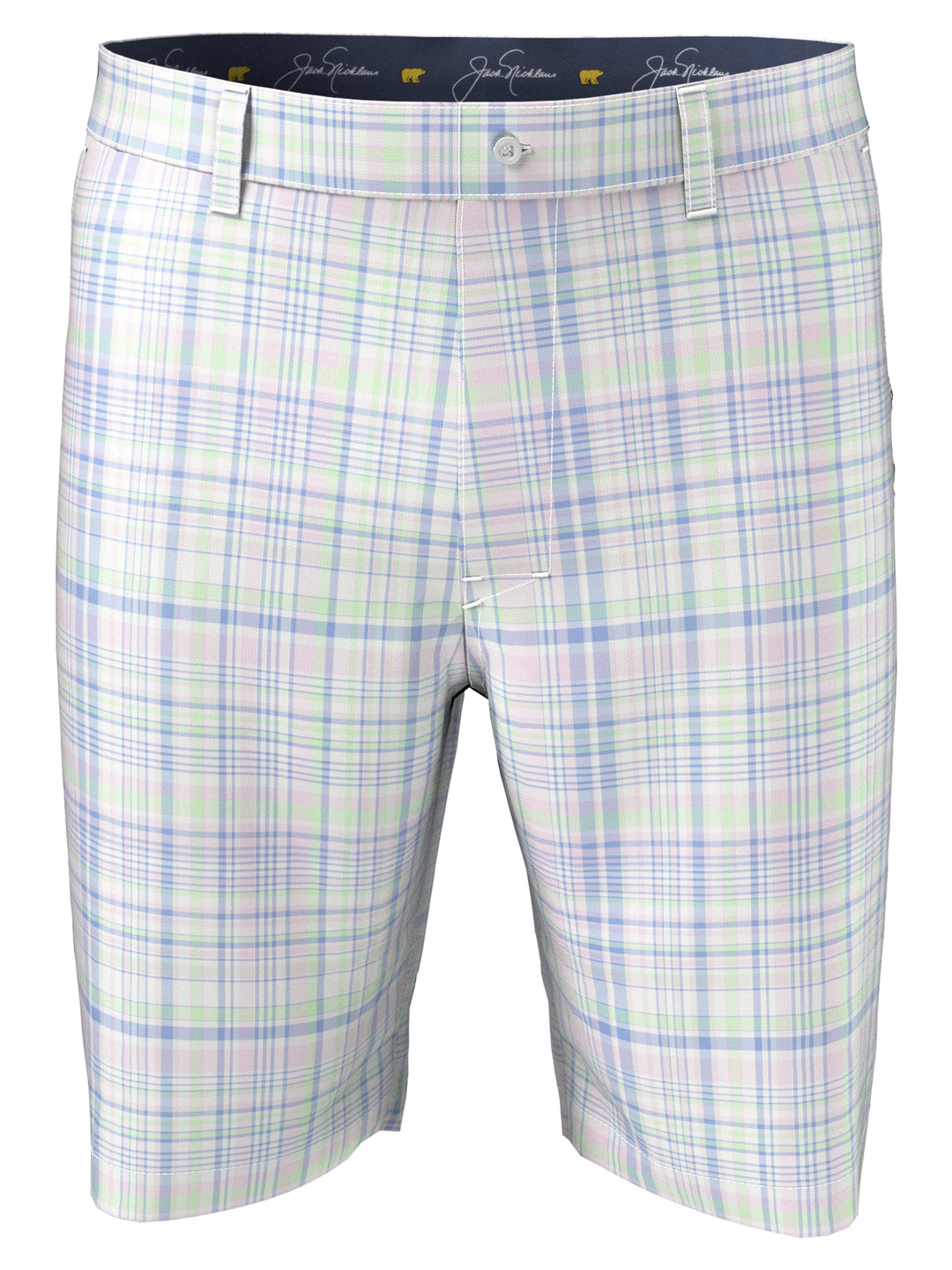 Flat Front 9" Printed Plaid Short (Bright White) 