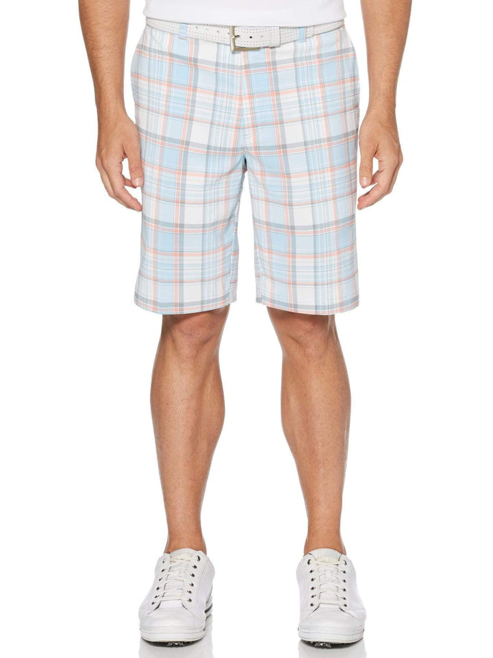 Men's Flat Front Yarn Dye Madras Golf Short with Active Waistband