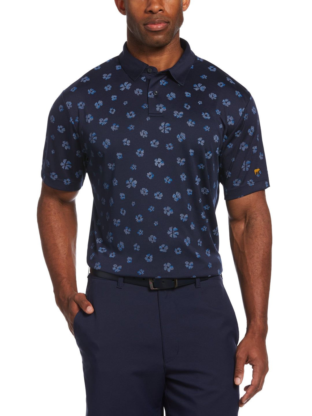 Foliage Printed Golf Polo (Classic Navy) 