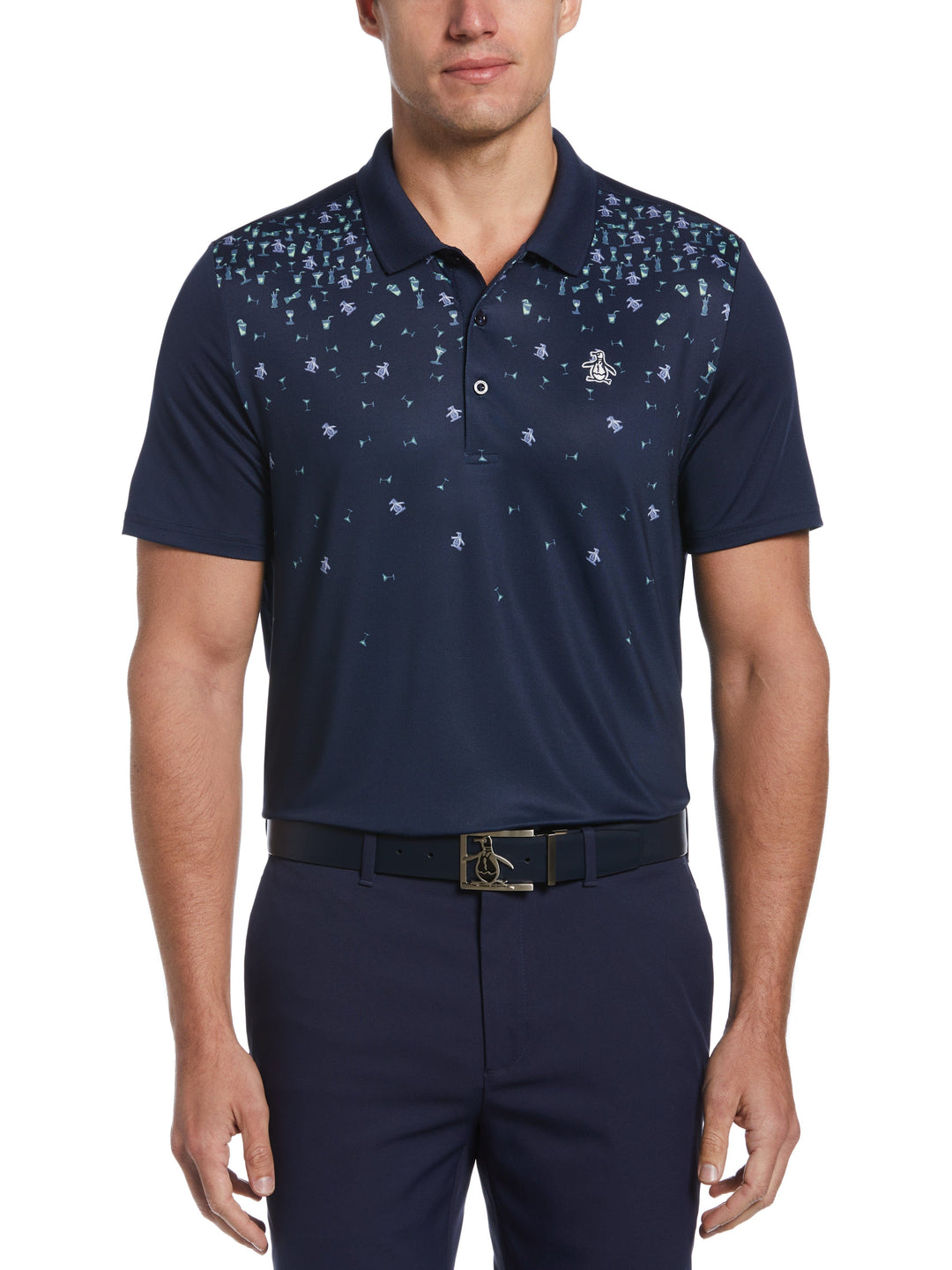 Happy Hour Print Golf Polo (Black Iris/Green Ash) 