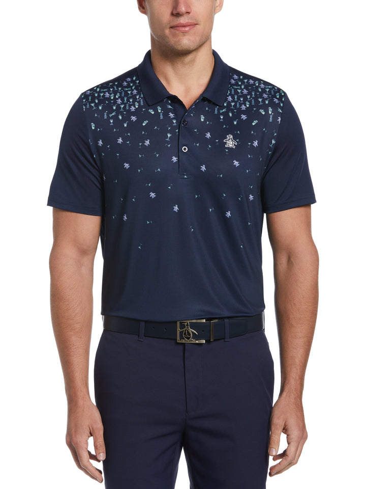 Happy Hour Print Golf Polo (Black Iris/Green Ash) 