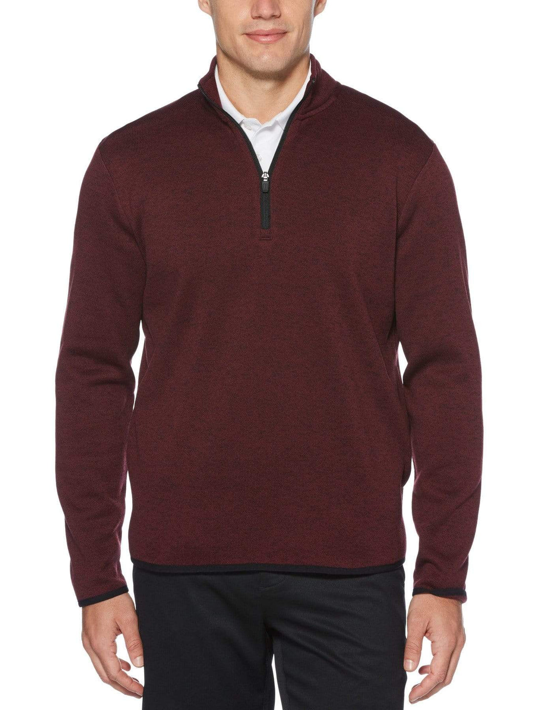 Men's Heather Fleece Back Quarter-Zip Sweater with Binding