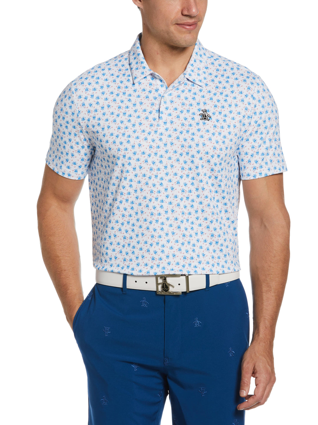 Micro Octopus Print Golf Polo (Bright White) 