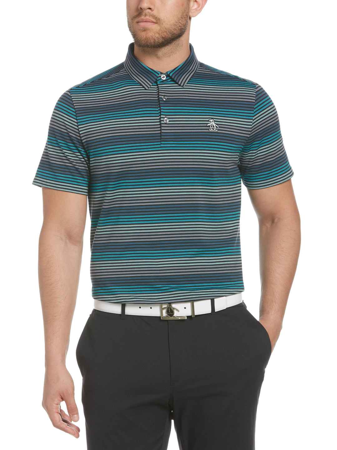 Men's Ombre Fine Line Stripe Golf Polo Shirt