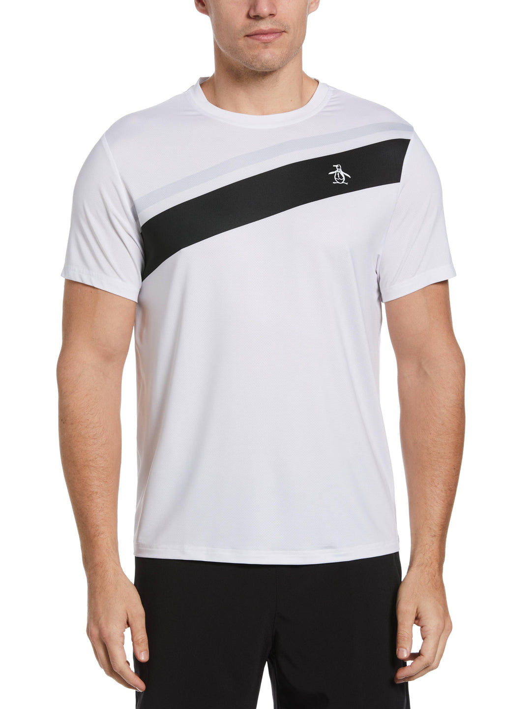 Performance Color Block Print Tennis Tee (Bright White) 