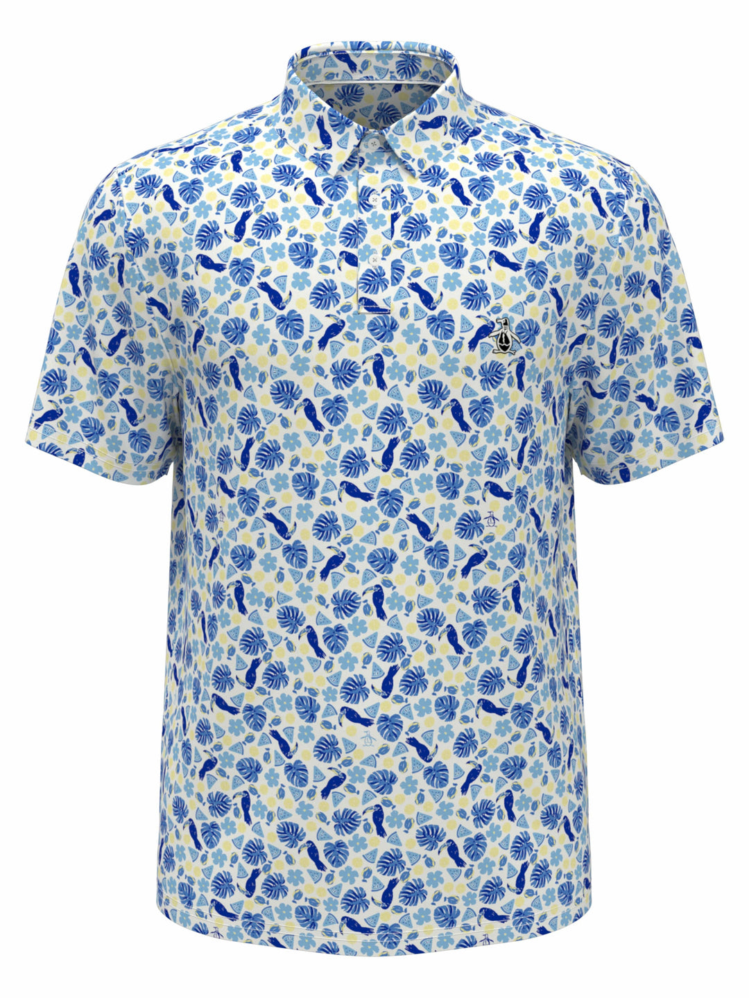 Pete in Paradise Print Golf Polo (Bright White/Baltic Sea) 