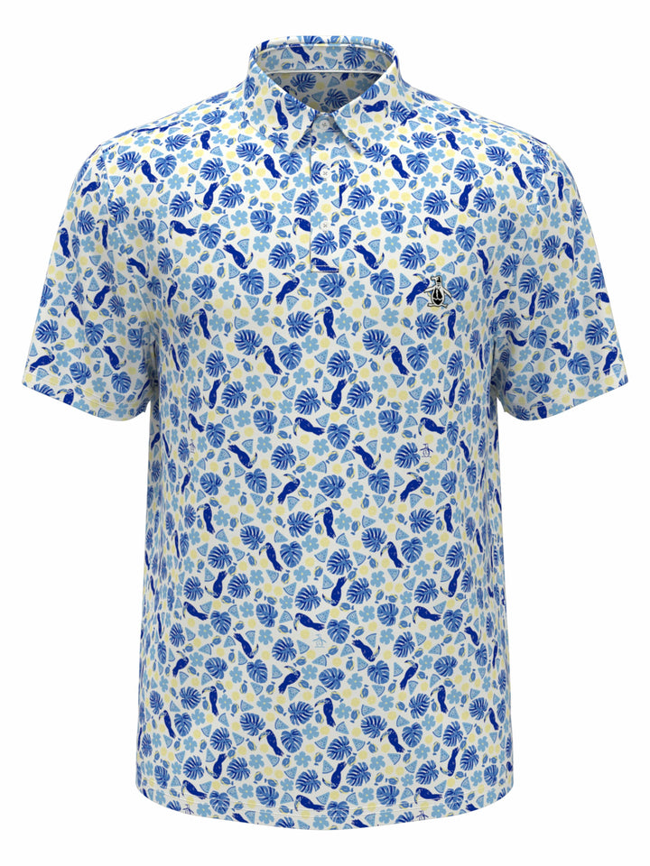 Pete in Paradise Print Golf Polo (Bright White/Baltic Sea) 