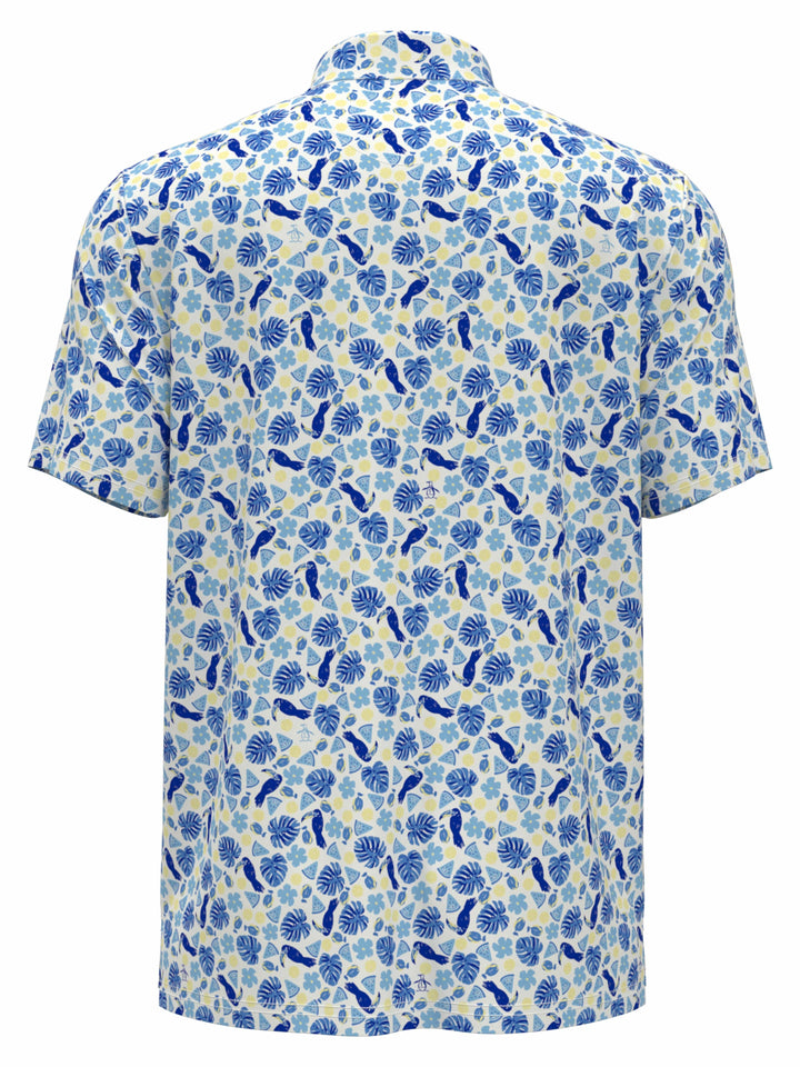 Pete in Paradise Print Golf Polo (Bright White/Baltic Sea) 