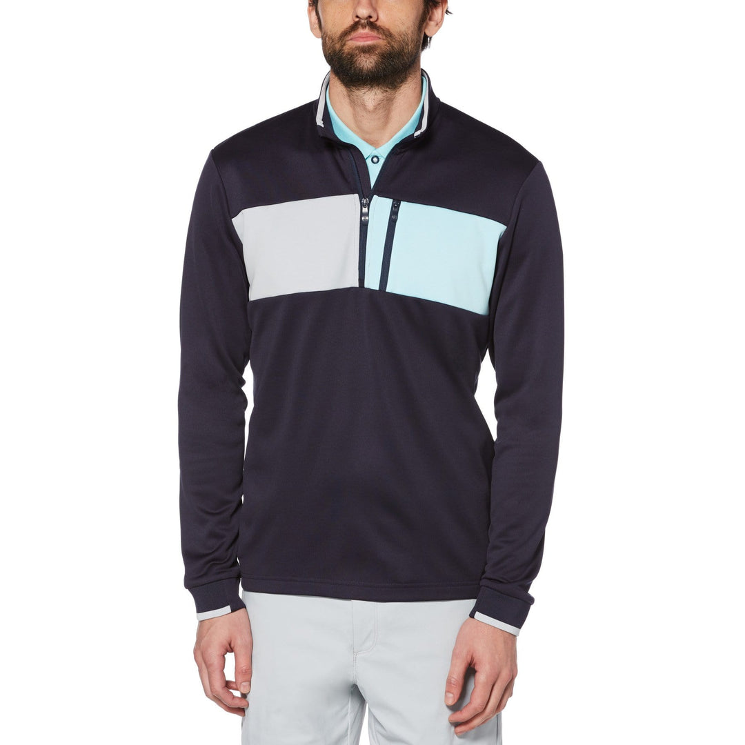 Men's Quarter Zip Colorblock Fleece Golf Sweater