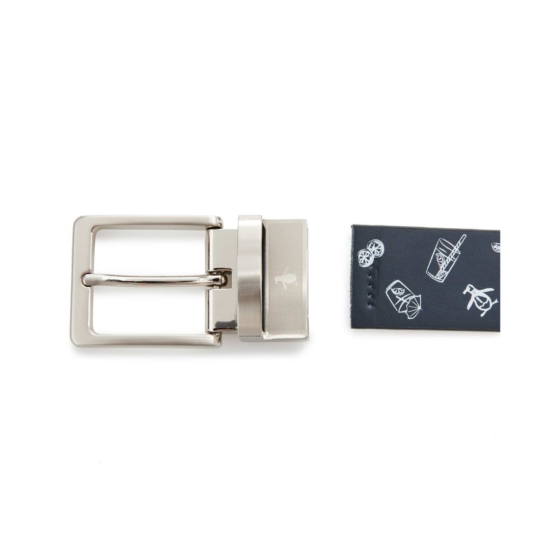 Reversible Lemonade Print Leather Golf Belt (Navy) 