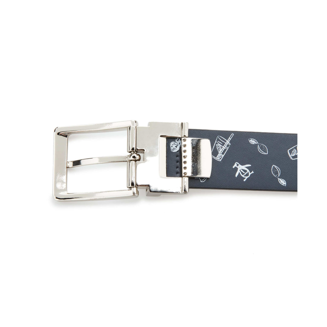 Reversible Lemonade Print Leather Golf Belt (Navy) 