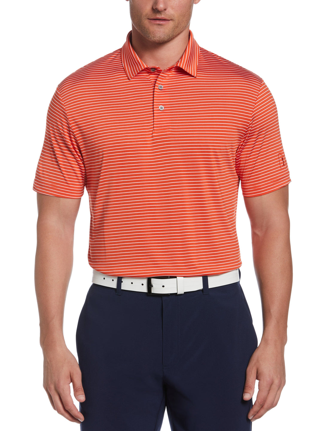 Single Feeder Stripe Golf Polo (Tangerine Tango) 