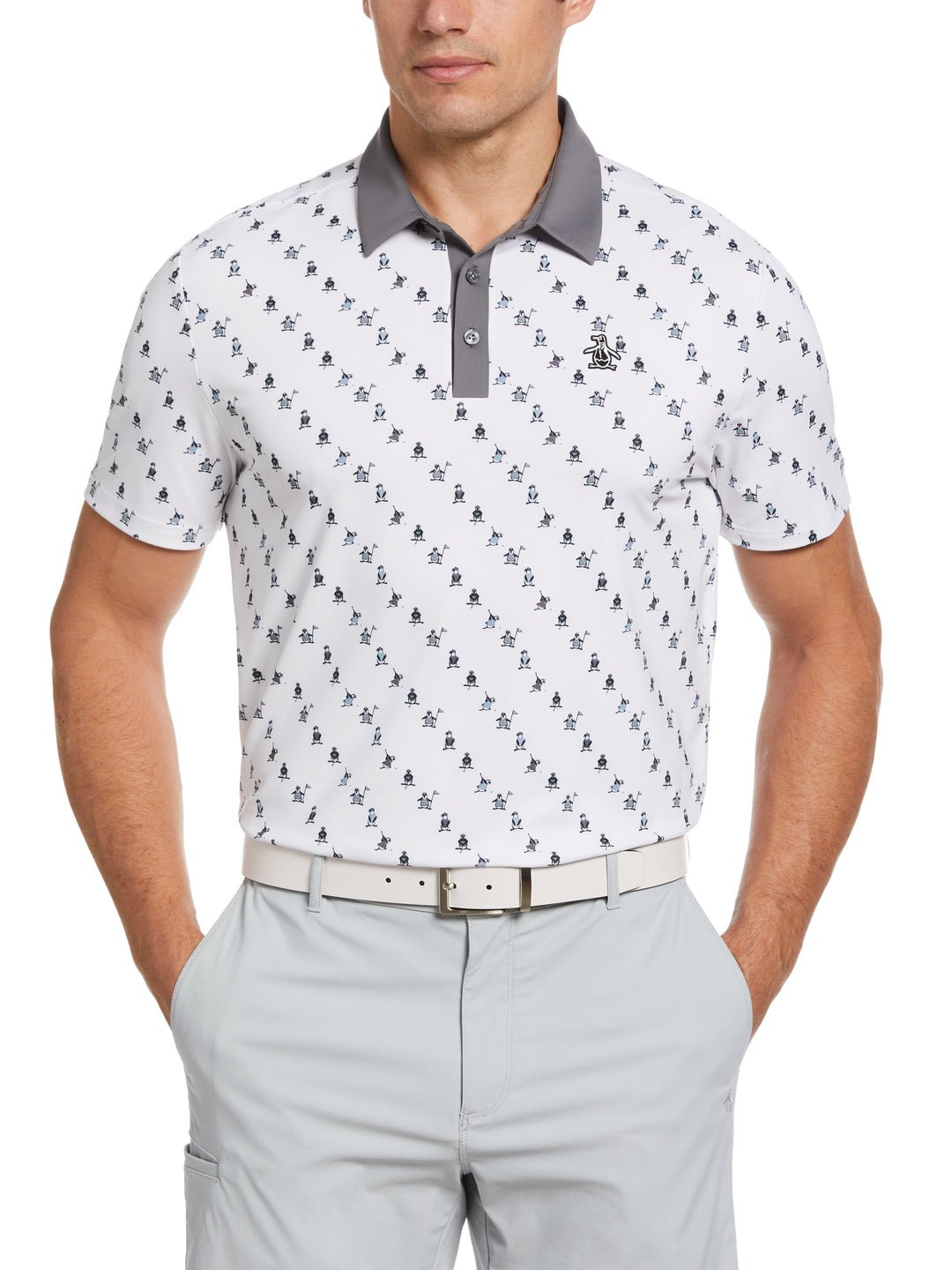 Swinging Pete Novelty Print Golf Polo Shirt (Bright White) 