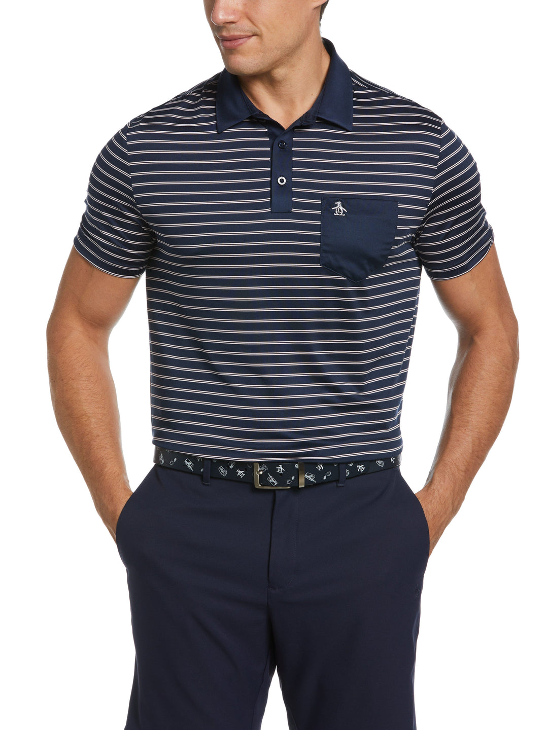 Two-Color Stripe Golf Polo (Black Iris) 
