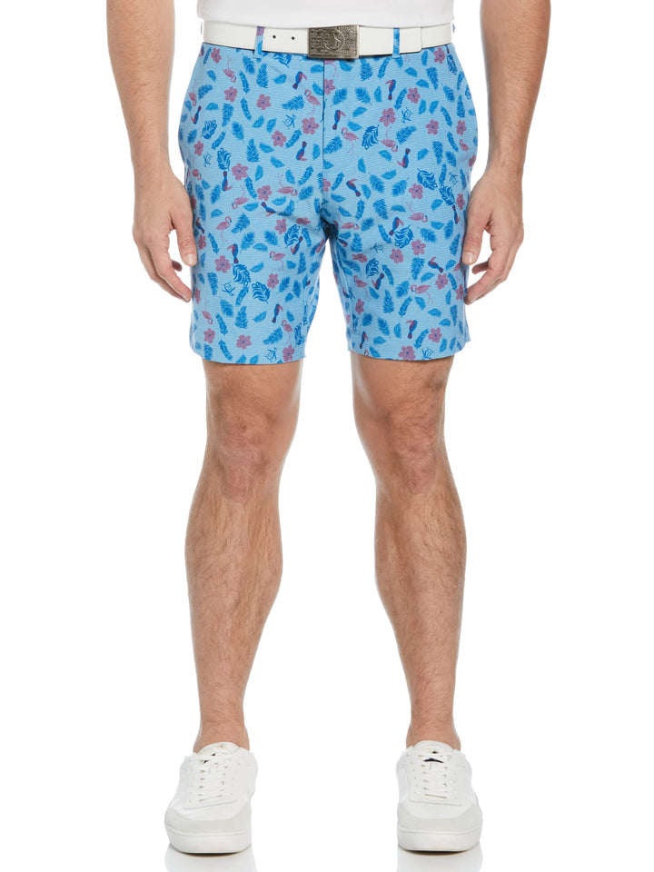 Whimsical Tropical Print 8" Golf Short (Black Iris) 