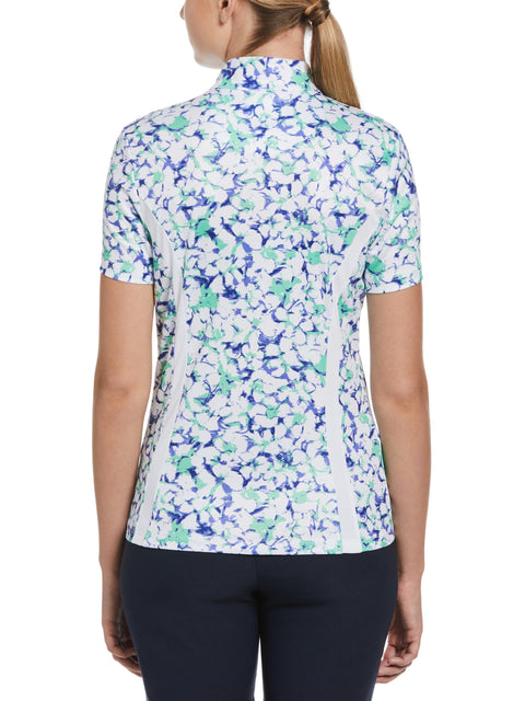 Abstract Floral Print Golf Shirt (Bright White) 