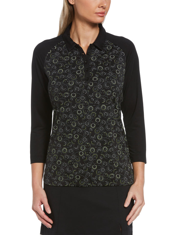 Women's Abstract Printed 3/4 Sleeve Golf Polo