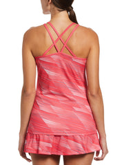 Active Stripe Printed Tennis Tank Top with Criss Cross Straps (Hibiscus) 