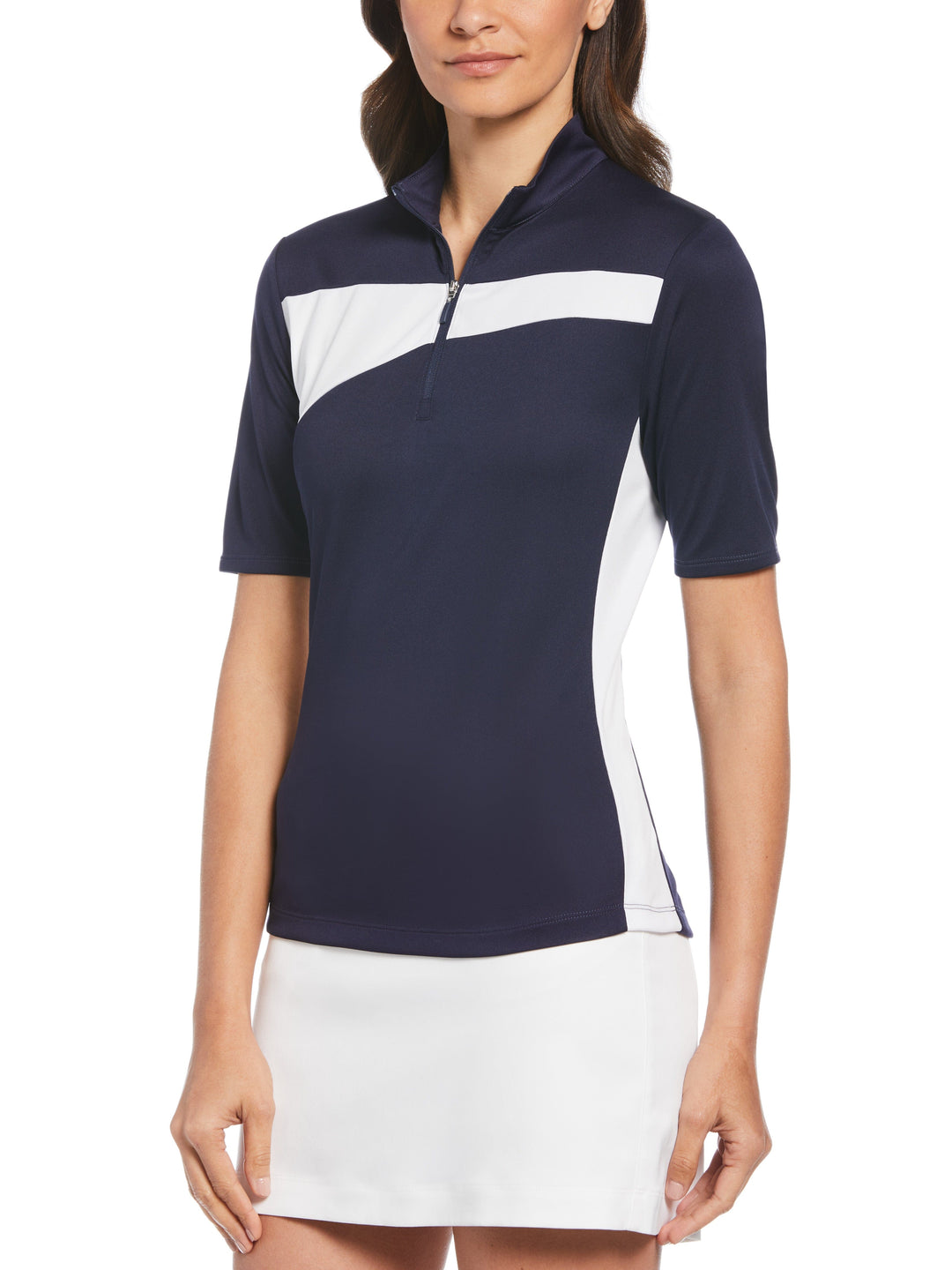 Women's Color Block Zip Mock Neck Golf Polo