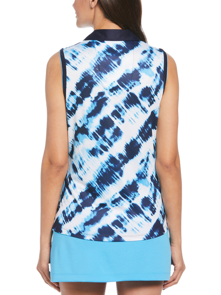 Women's Diagonal Tie Dye Print Golf Polo with Contrast Piping