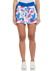 Diffused Floral Print Tennis Skort with Overlapping V Waistband (Brilliant White) 