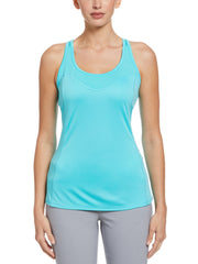 Women's Essential Solid Tennis Tank with Mesh Front Panel (Blue Curacao) 