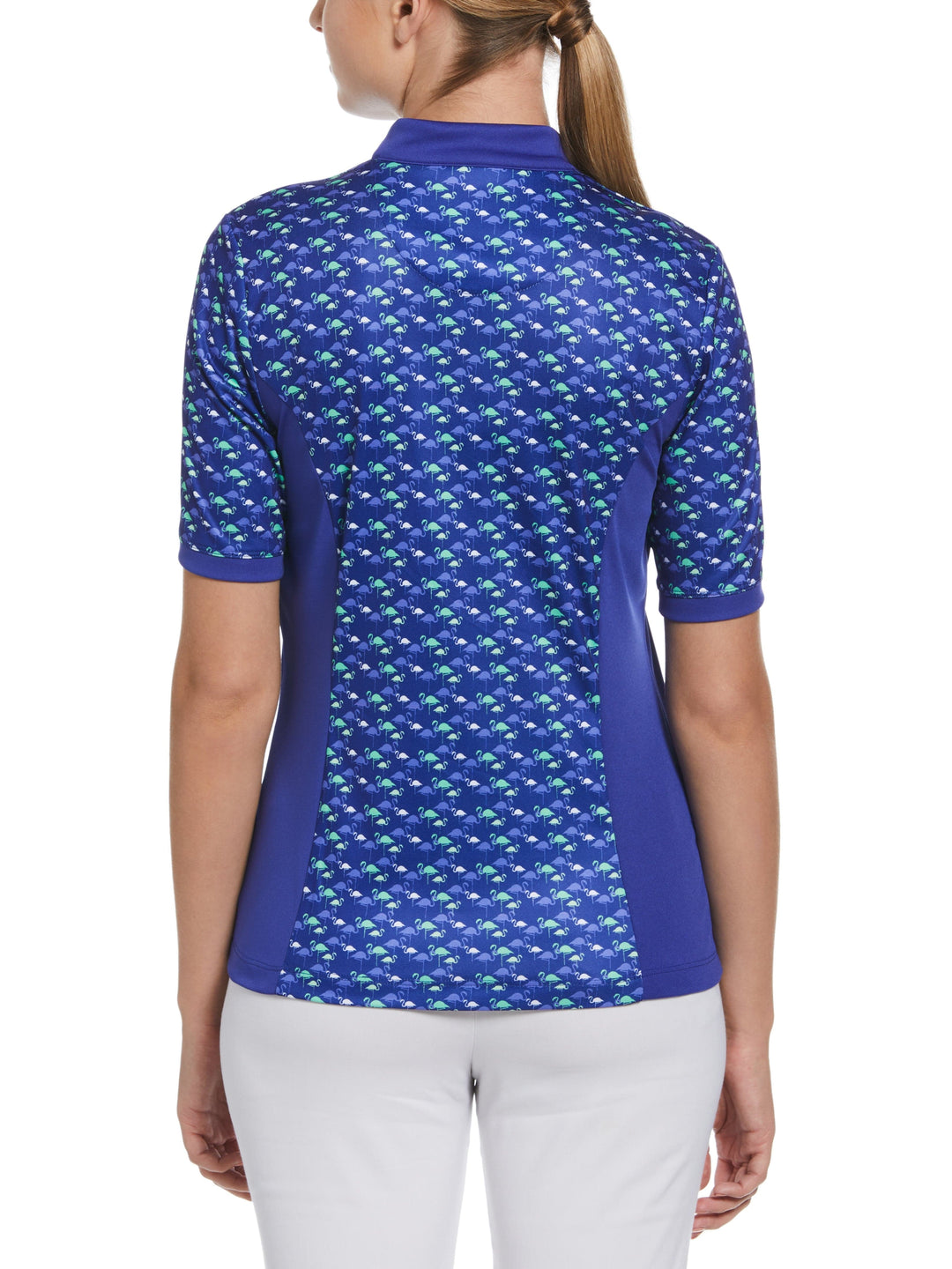 Flamingo Print Golf Polo with Baseball Collar (Bluing) 