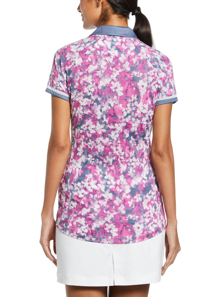 Floral Mesh Print Golf Polo (Vintage Indigo) 