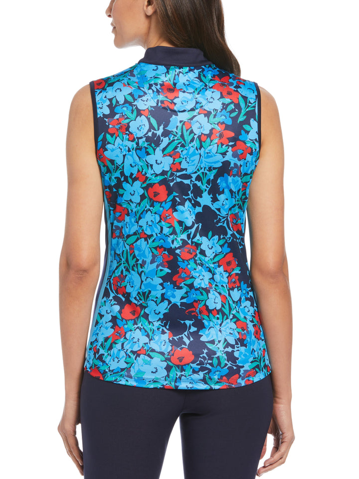 Women's Floral Print Golf Polo with Color Block Detail