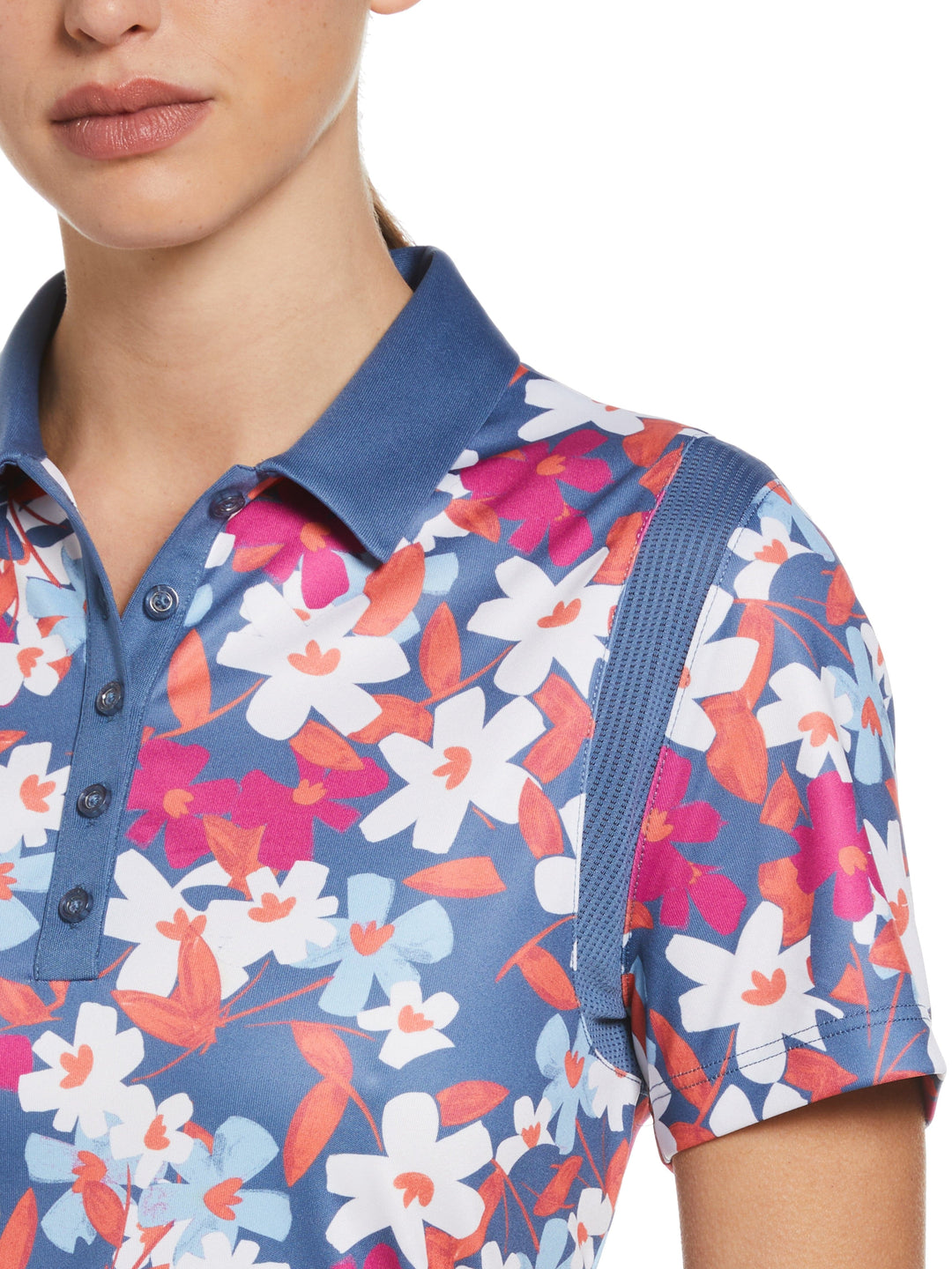 Floral Print Golf Polo with Snaps (Blue Horizon) 