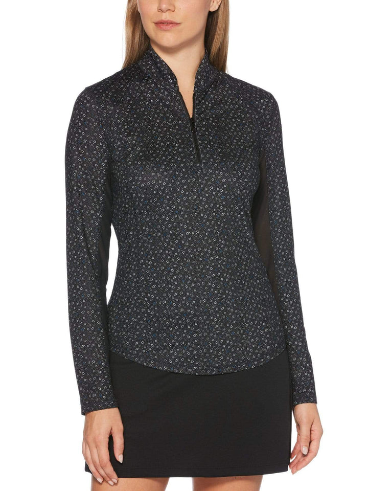 Women's Floral Print Shirt with Mesh Panel