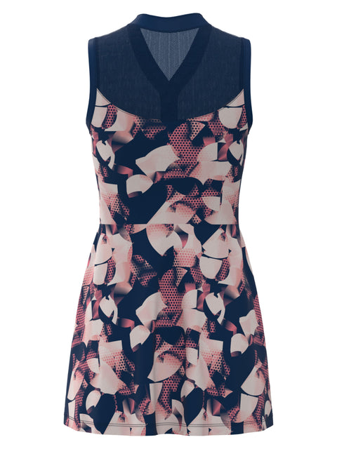 Floral Print Tennis Dress with Mesh Yoke (Blueberry Pancake) 