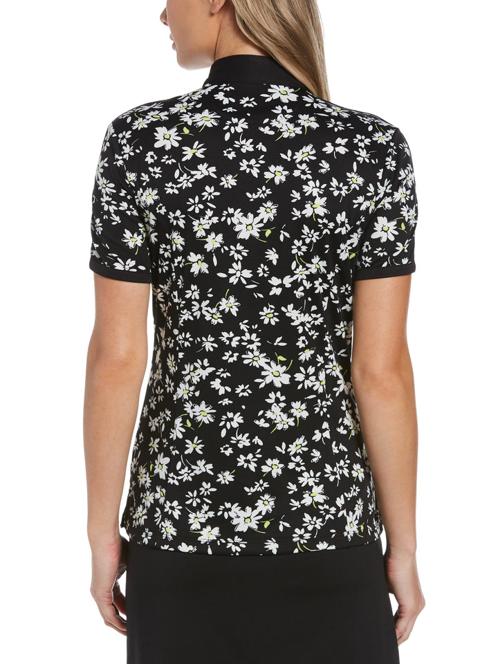 Women's Floral Printed Zip Mock Golf Top