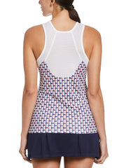 Geo Printed Tennis Tank with Mesh Piecing (Brilliant White) 