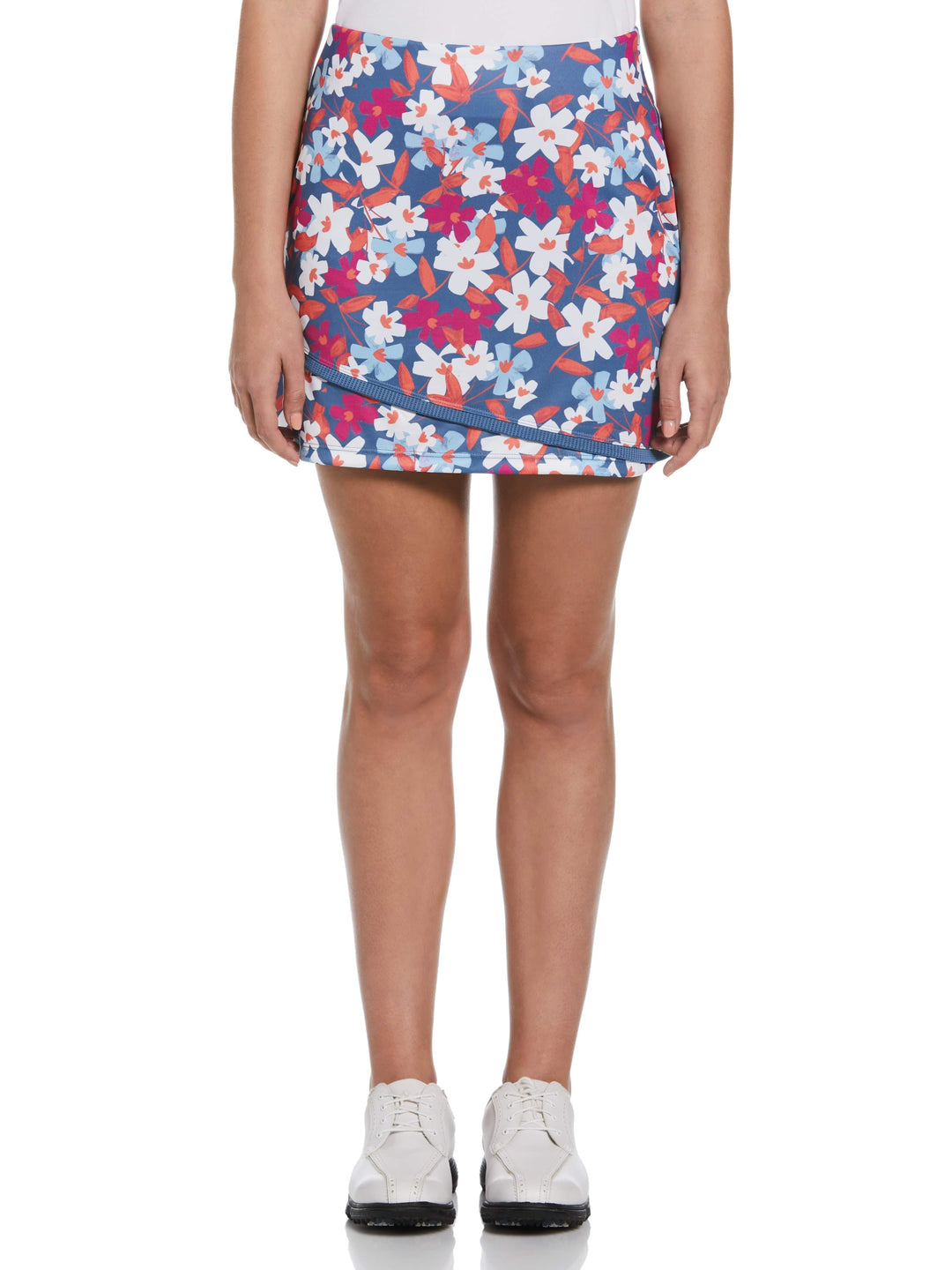 Geometric Floral Print Golf Skort with Curved Hem and Mesh Insert (Blue Horizon) 