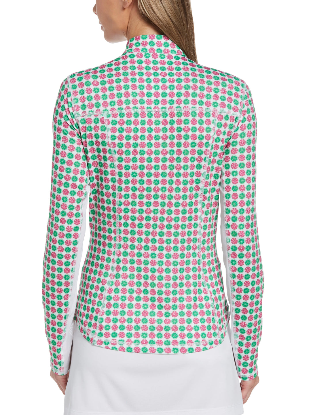 Women's Lime Printed Sun Protection Golf Top