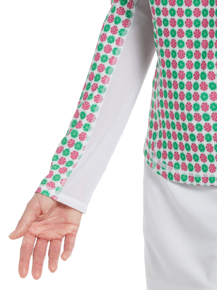 Women's Lime Printed Sun Protection Golf Top