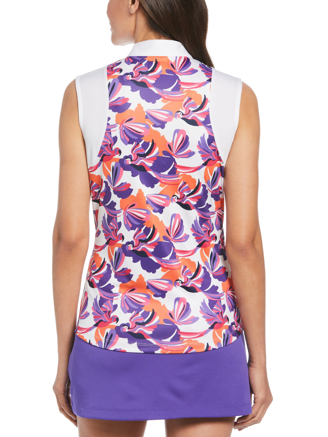 Women's Parrot Print Blocked Zip Golf Polo