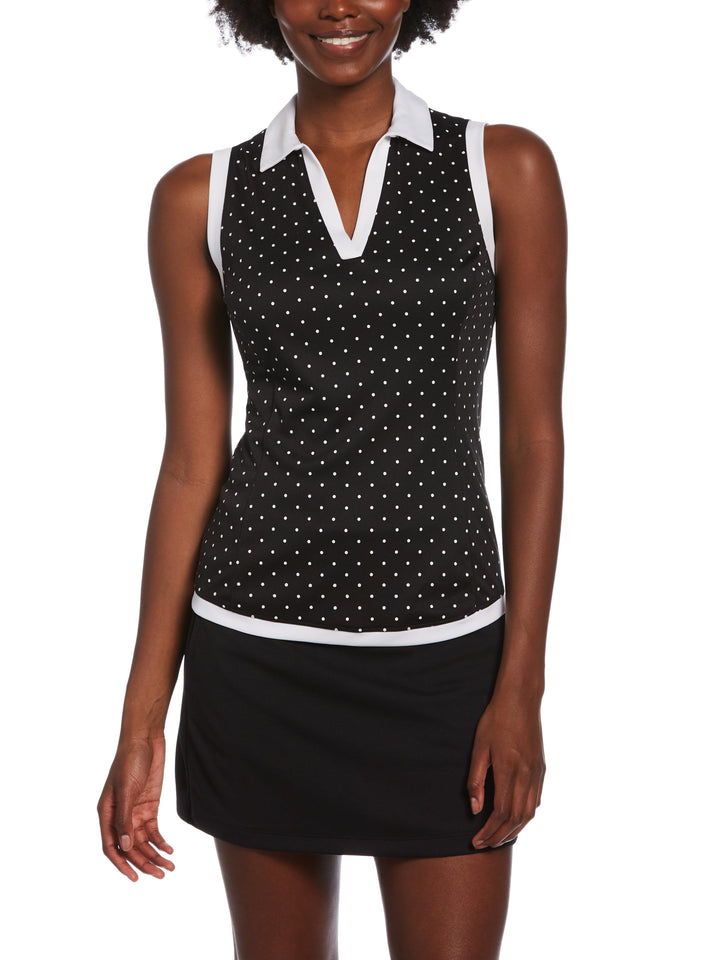 Women's Polka Dot Printed Sleeveless Golf Polo