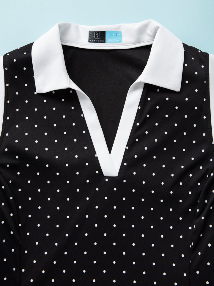 Women's Polka Dot Printed Sleeveless Golf Polo