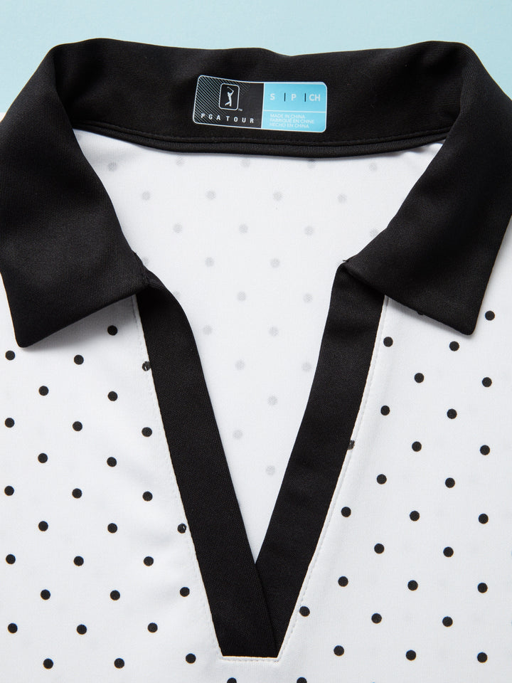 Women's Polka Dot Printed Sleeveless Golf Polo