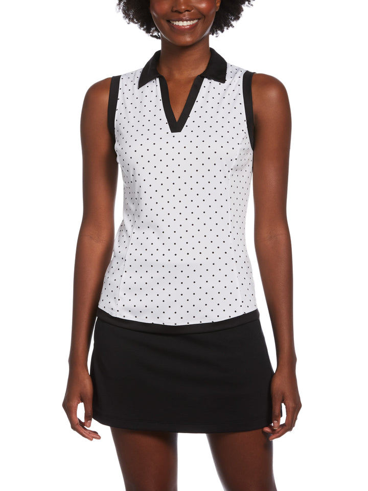 Women's Polka Dot Printed Sleeveless Golf Polo