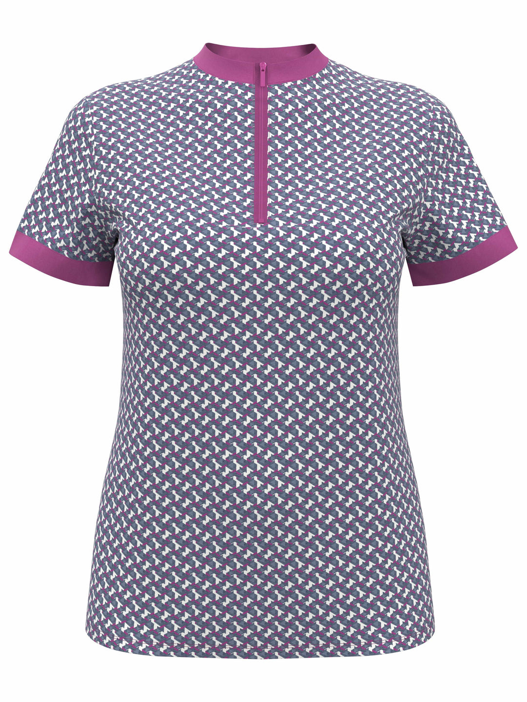 Textured Geo Print Zip Golf Polo (Purple Orchid) 