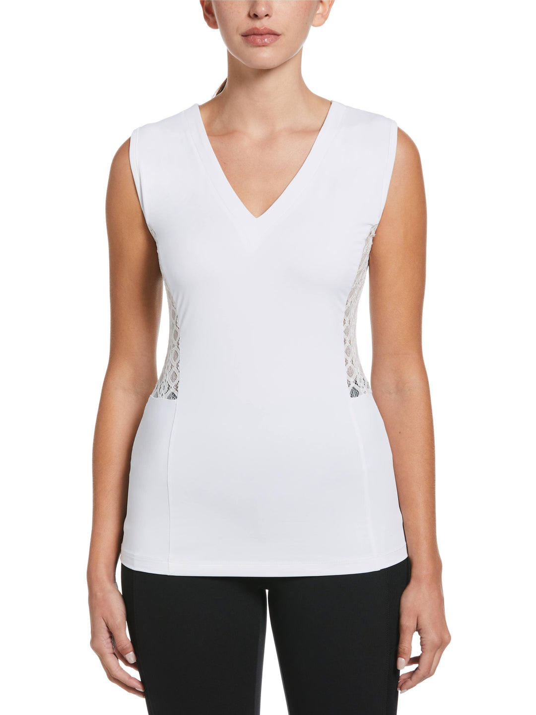 Women's V-Neck Tennis Top with Lace Inserts